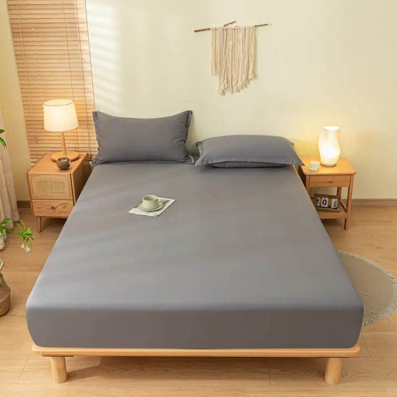 2025 New Version Skin-friendly Fitted Sheet. Solid Color Brushed Single Fitted Sheet, Bed Cover, Mattress Protector. Pillowcase Three-piece Set queen