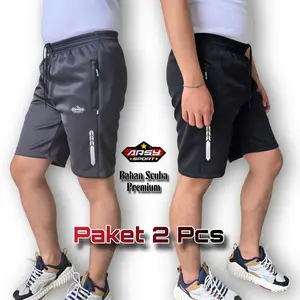 Arsy Sport - Paket 2 Pcs - Celana Running Pria Wanita Short Pant Gym SC003 - Bahan Scuba Elastic Adem Nyaman - Kolor