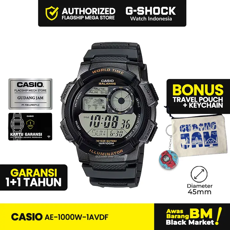 Casio General AE-1000W-1AVDF Jam Tangan Pria Digital Anti