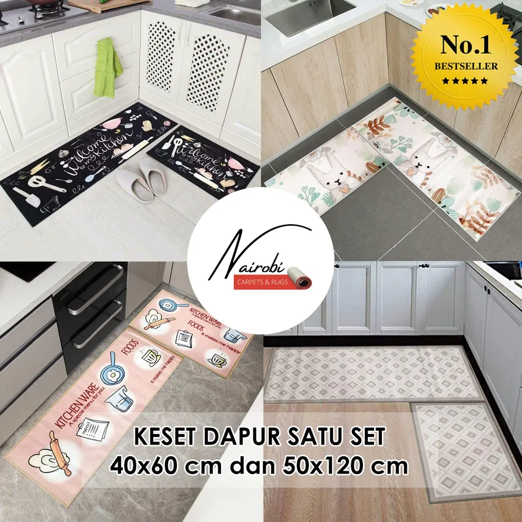 Keset Dapur Alas Kaki 1 Set 40x60 dan 50x120 Bahan Tebal Banyak Motif