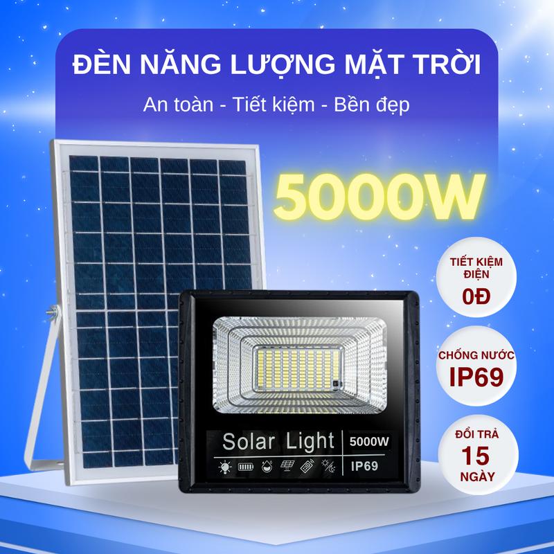  Đèn Pha Năng Lượng Mặt Trời 5000W - VỎ NHỰA - Sáng 5-8 tiếng Chống Nước IP68-An toàn - Tiện lợi. Tự động bật tắt 
