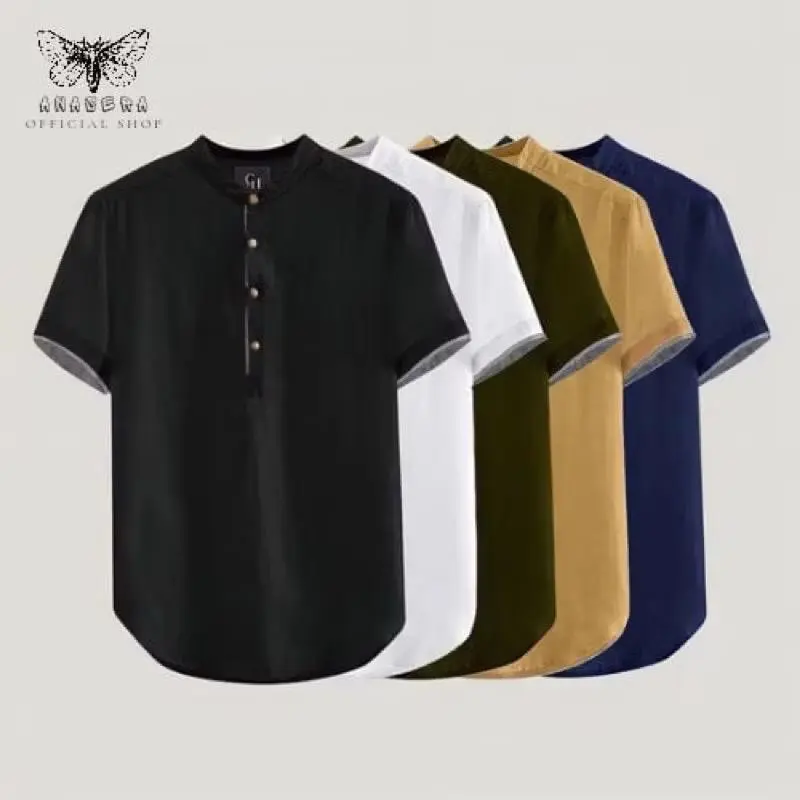 Anasera - Kurta Hanafi Casual Lengan Pendek Pakistan Baju Koko Trendy Pria - Muslim Formal Nyaman Santai Dewasa Keren Katun 0