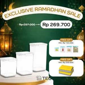 【EXCLUSIVE LIVE】TEC KOMI Kotak Toples Penyimpanan Makanan Kedap Udara Besar PET+PE PP 6.5L Untuk Beras & Biji-Bijian Toples Serbaguna Kerupuk