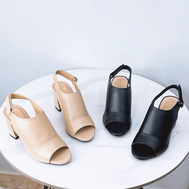  A4_Giày Cao Gót Trà My - Sandal Hở Mũi Giả Bốt Cao 5cm&7cm - Phong Cách Thời Sang Trọng Sành Điệu 