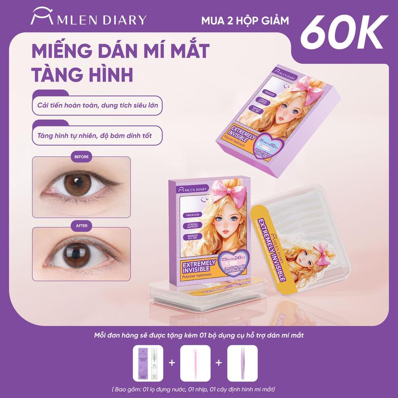 [Mua 2 hộp giảm 60K] Mlen Diary - Miếng dán kích mí lưới tàng hình tự nhiên phù hợp cho mọi dáng mắt, nhiều lựa chọn dễ dùng cho người mới bắt đầu, Kích mí không gây lộ, tự nhiên cả khi không makeup