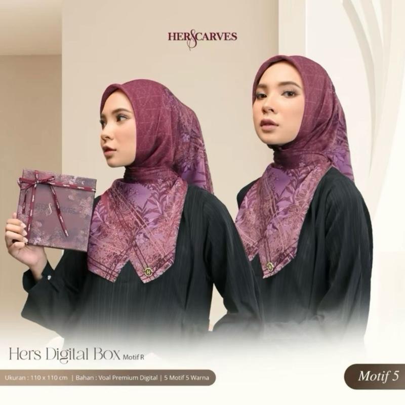 Hijab Herscarves BOX (isi 2 )PCS Segiempat Motif  Jilbab Digital Lembut Voal 5