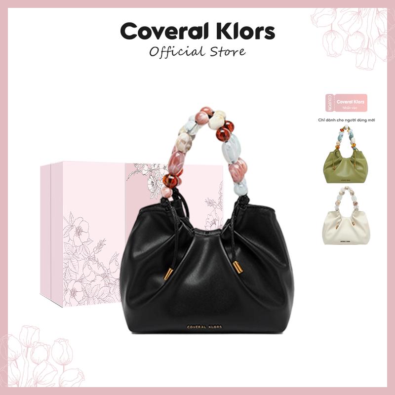   LIVE COVERAL & KLORS -【đóng gói hộp quà tặng - Túi xách thời trang dành cho nữ da PU mềm mại màu sắc tươi sáng,Nhiều màu quai cầm hạt nhựa Acrylic nhẹ nhàng Xanh trắng đen size 22 thời thượng túi xách. Bag Nhung 