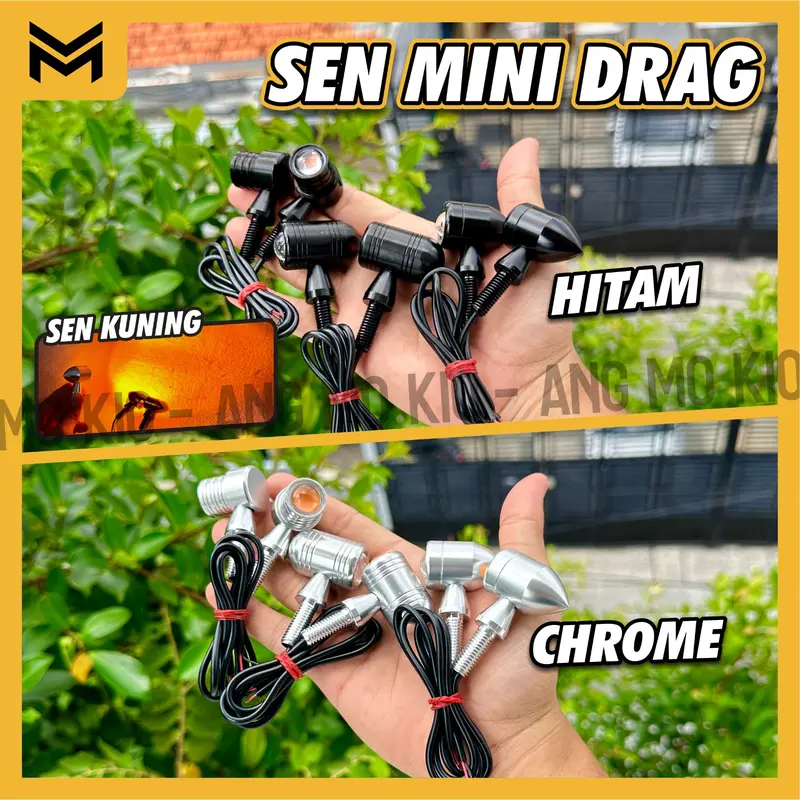 NEW LAMPU SEN MINI DRAG SEIN RITTING DRAG SEN KUNING LAMPU SEIN LED UNIVERSAL MOTOR PALU FULL CNC ALUMINIUM IMPORT 2 WARNA HITAM CHROME CROME SEIN MINI UNIVERSAL NINJA RX KING GL MP LAMPU SEN LASER KUNING 0