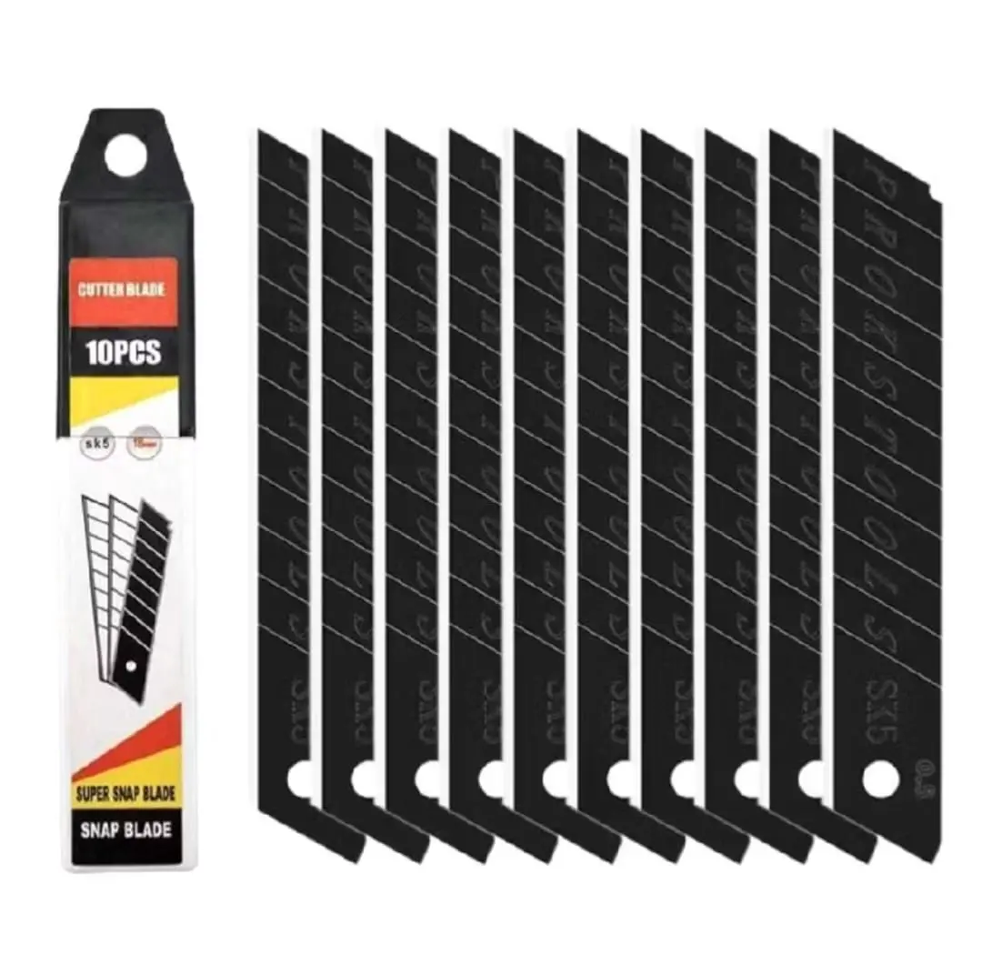 (Isi 10 Pcs) Refil Pisau Kater Baja Hitam Stainless Tajam SK-5 18mm Besar