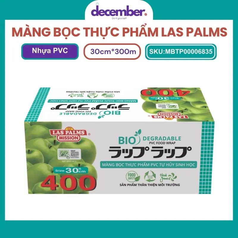 Màng Bọc Thực Phẩm Tự Hủy Sinh Học Las Palms PVC 30cmx400 (300m) - December House 0