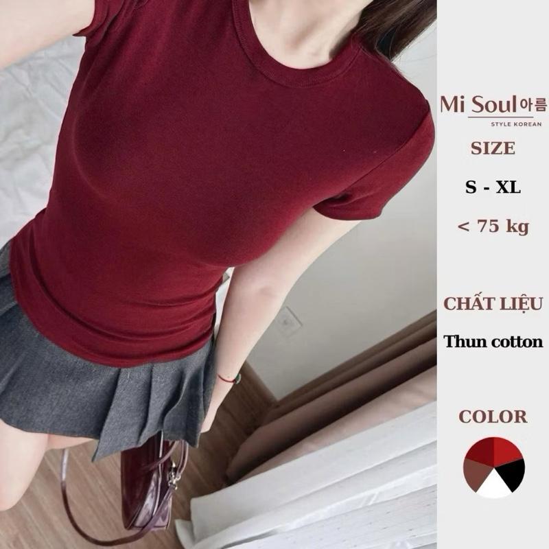 ￼Áo Thun Nữ Cotton Mịn Mát Không Pha NiLon, Áo Phông Cổ Tròn Ôm Body Basic Co Giãn Thoáng Mát Bigsize 0