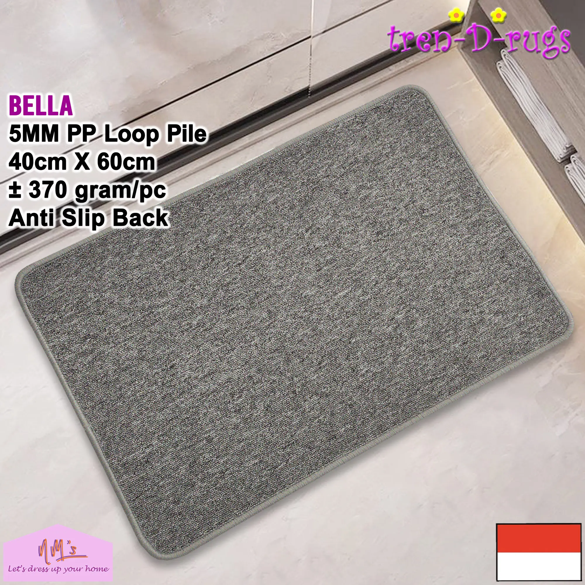 Tren-D-rugs - Keset kaki polos alas pintu depan dapur kamar tidur mandi dengan gel anti slip backing 40 cm x 60 cm solid color - NMs