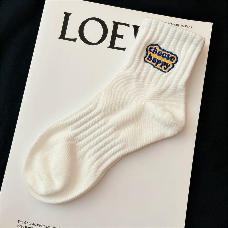 Product Introduction of Letter Cotton Embroidered Mid Cap Cotton Socks for Sweat-absorbing and Breathable Trendy Sports Medium Size Women's Socks Womenswear Lingerie Comfort Lady Bridal 7