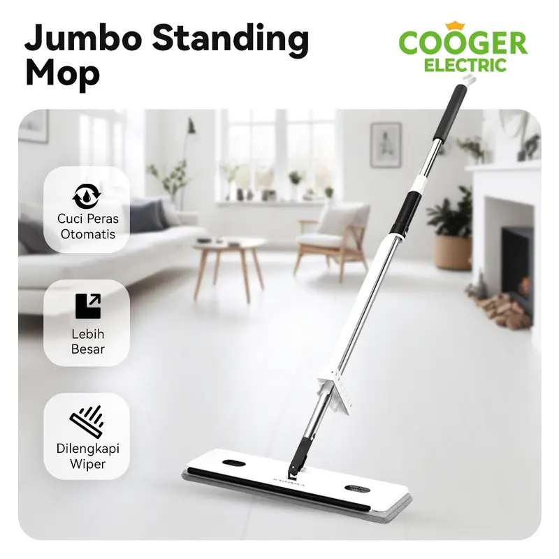 COOGER Electric Pel Lantai Jumbo Alat Pel Cuci Peras Otomatis Dengan Wiper Pel Kain Microfiber 0