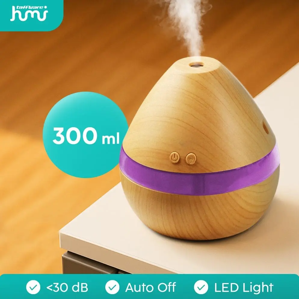 Air Humidifier Mini Ultrasonic Aroma Diffuser LED 300ml - 7RHZ4QWD - Wooden