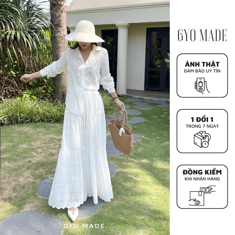  Chân Váy Ren Trắng Dáng Dài GYOMADE Thêu Hoạ Tiết Chất Liệu Xô Cotton Cao Cấp Mềm Mịn Có Lớp Lót Trong | GV031 