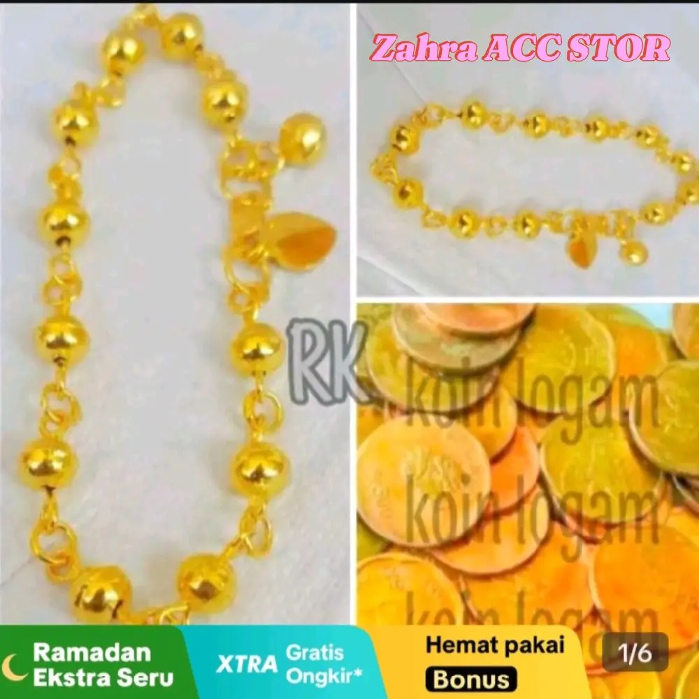 Gelang koin motif biji lada polos anti karat ,wanita dewasa 1991