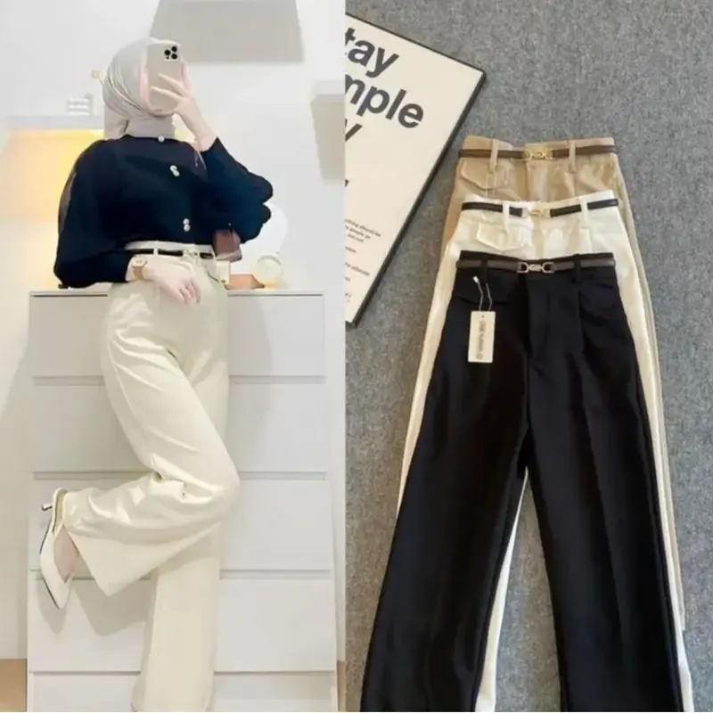 [NEW] ORO PANTS - Celana Kulot Wanita Highwaist Panjang Bahan Anti Kusut - Loose Pants Trouser Wanita Basic Kerja Korean Style 1
