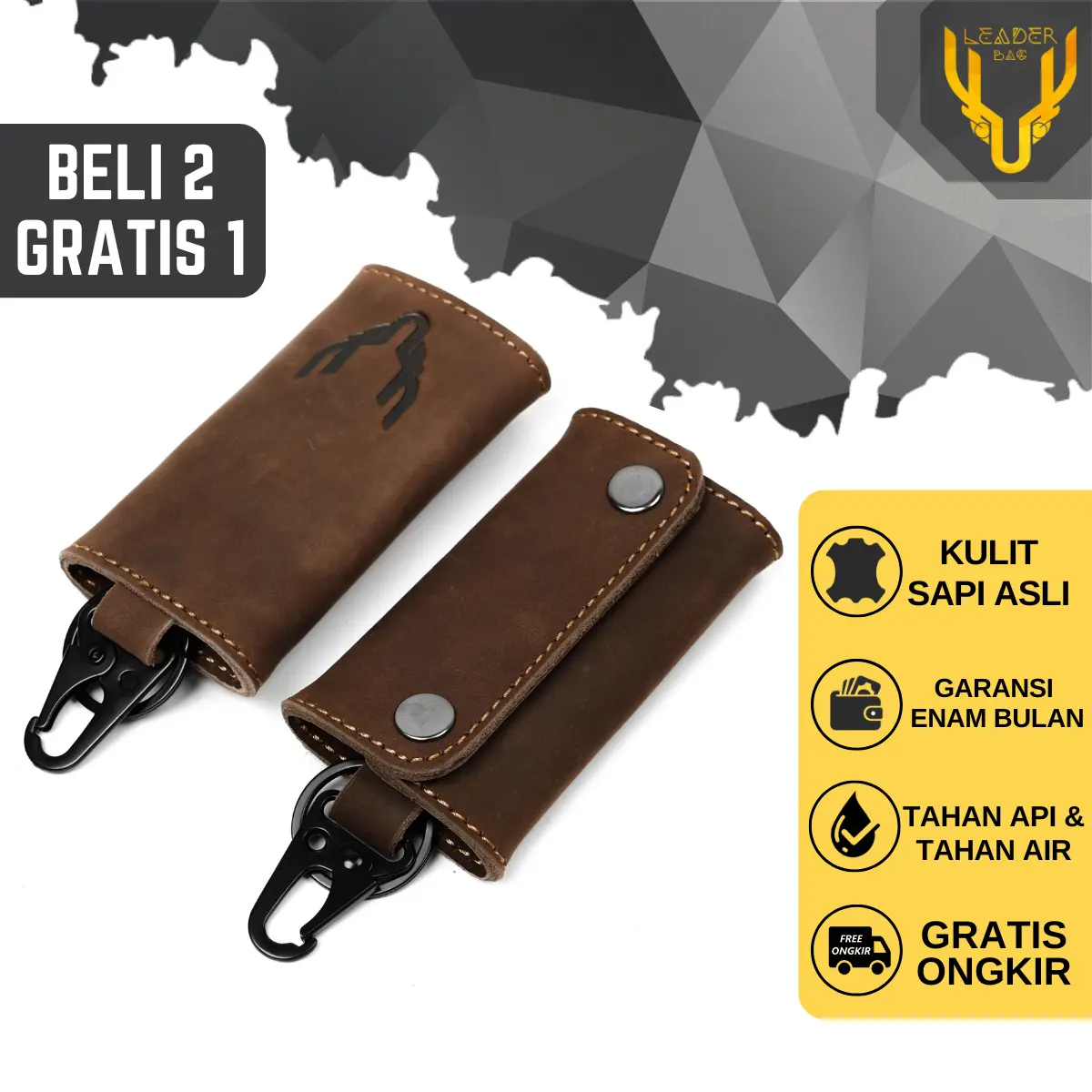 Leaderbag Dompet STNK Mobil Kulit Sapi Asli Coklat Premium Waterproof Gantungan Kunci Motor Keren Multifungsi