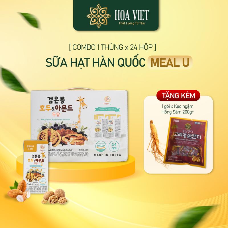 [Thùng 24 hộp] (có quà tặng) Sữa hạt Óc chó, Hạnh nhân, Đậu đen thương hiệu MEAL U (hộp 190ml)