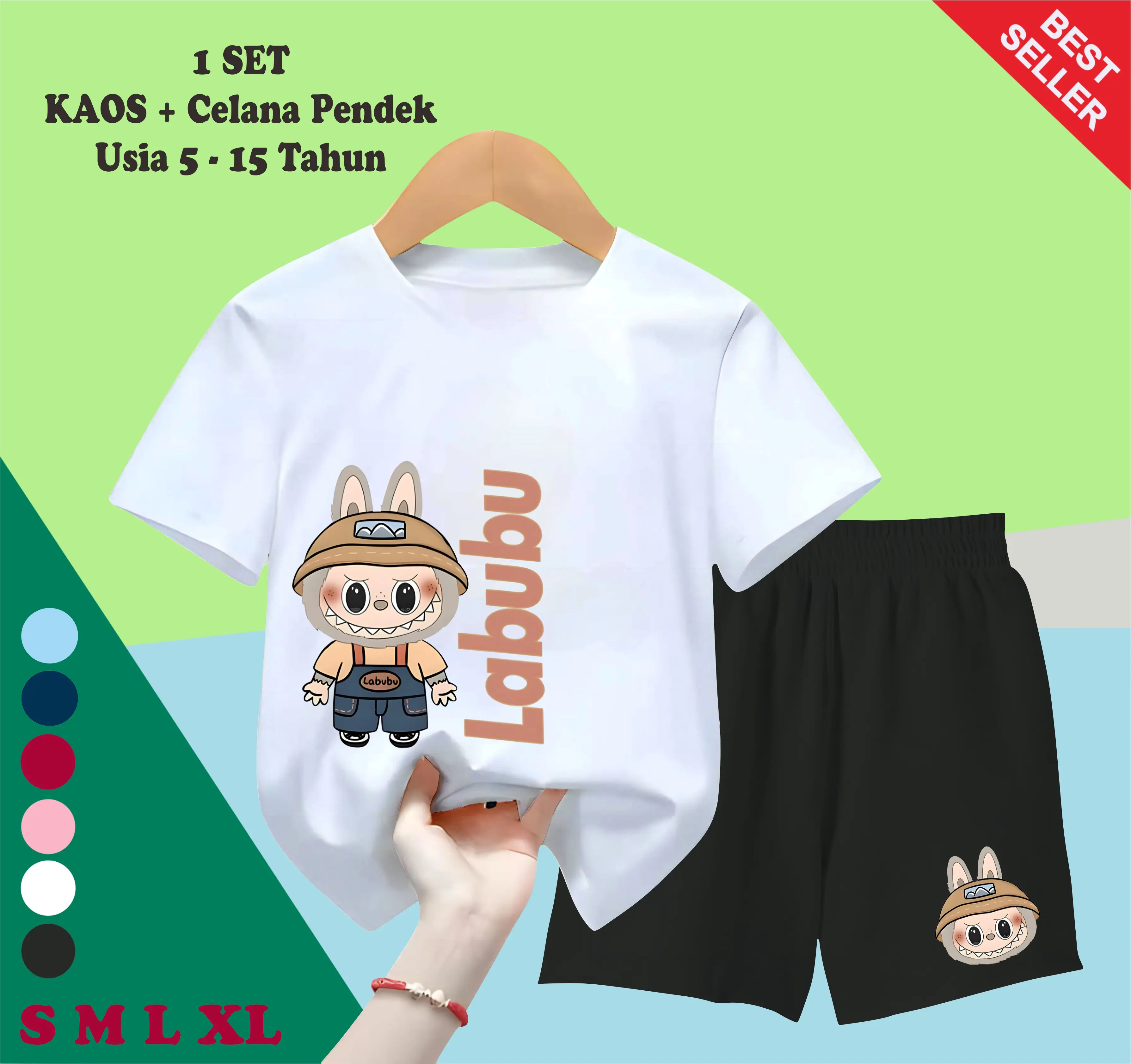 Setelan Celana Pendek Anak Laki-Laki dan Kaos Perempuan Labubu untuk Usia 5-15 Tahun - Fashion Baju