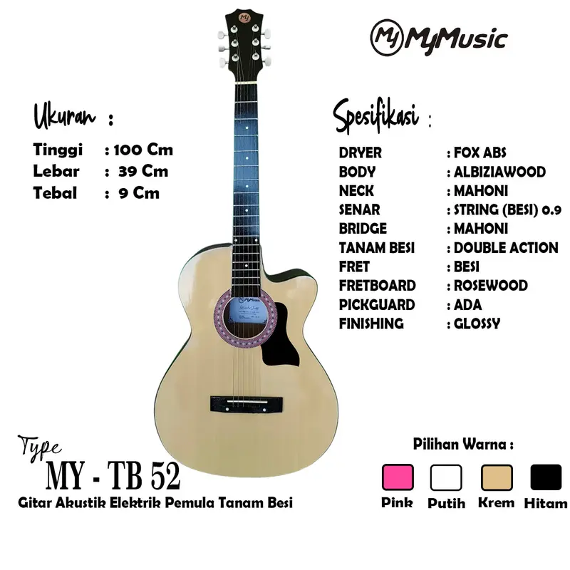 MyMusic Gitar Akustik Elektrik Seri MY-TB 52 Gitar Pemula Tanam Besi 2