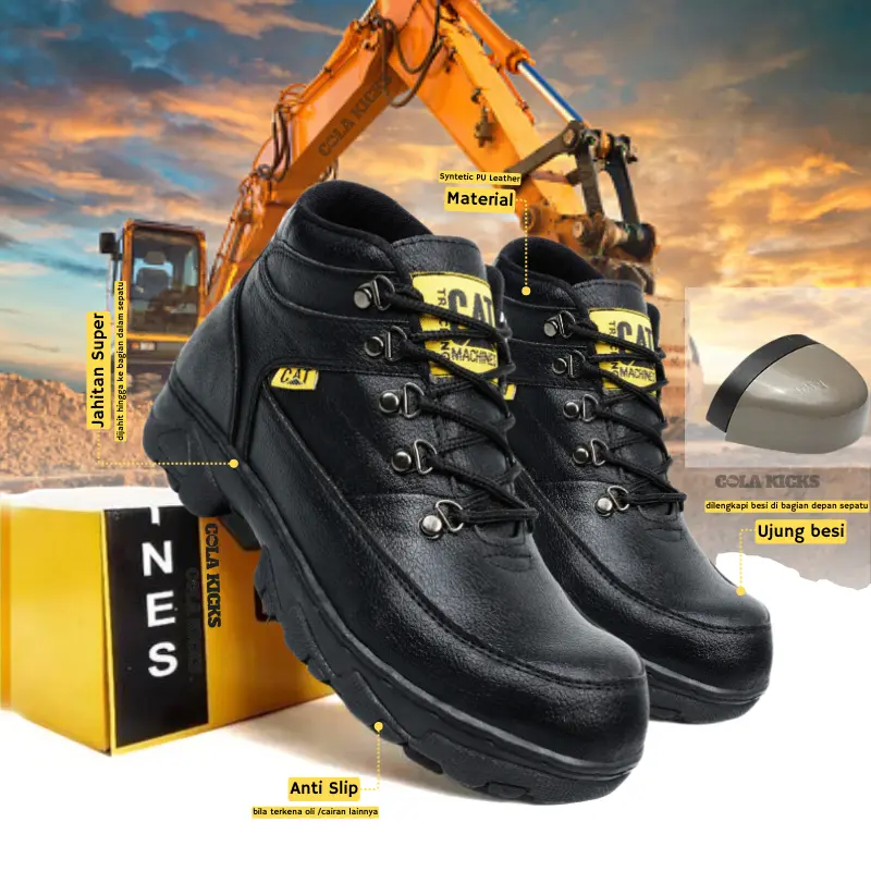 Sepatu Safety Pria Boots Proyek Ujung Besi - Septy Shoes Boot - Septi Kerja Lapangan Kulit Sintetis Tali