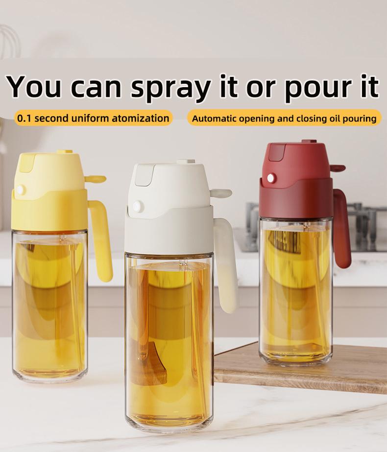 Product Introduction of Oil can spray and pour dual-purpose oil spray pot kitchen special household oil spray bottle glass food-grade spray Kitchen tool cruet Kitchen tool Automatic opening and closing air fryer Cooking too sauce cruet vinegar bottle 3