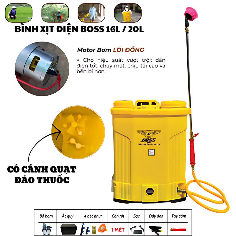Bình xịt điện BOSS 16 Lít và 20 Lít, Đảo thuốc và Không Đảo thuốc, Bình phun thuốc - Lực phun ổn định - Vỏ dày dặn - Xịt mạnh đa năng tưới cây & phun thuốc