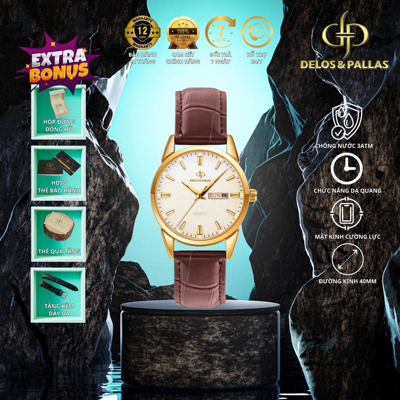Thụy Sĩ Delos&Pallas - Đồng hồ nam S1055 - Chống nước 3ATM, dạ quang, mạ IP, dây da bò lớp đầu, thiết kế tối giản, phong cách doanh nhân, trưởng thành, tinh tế và lịch lãm SHOP VN-2