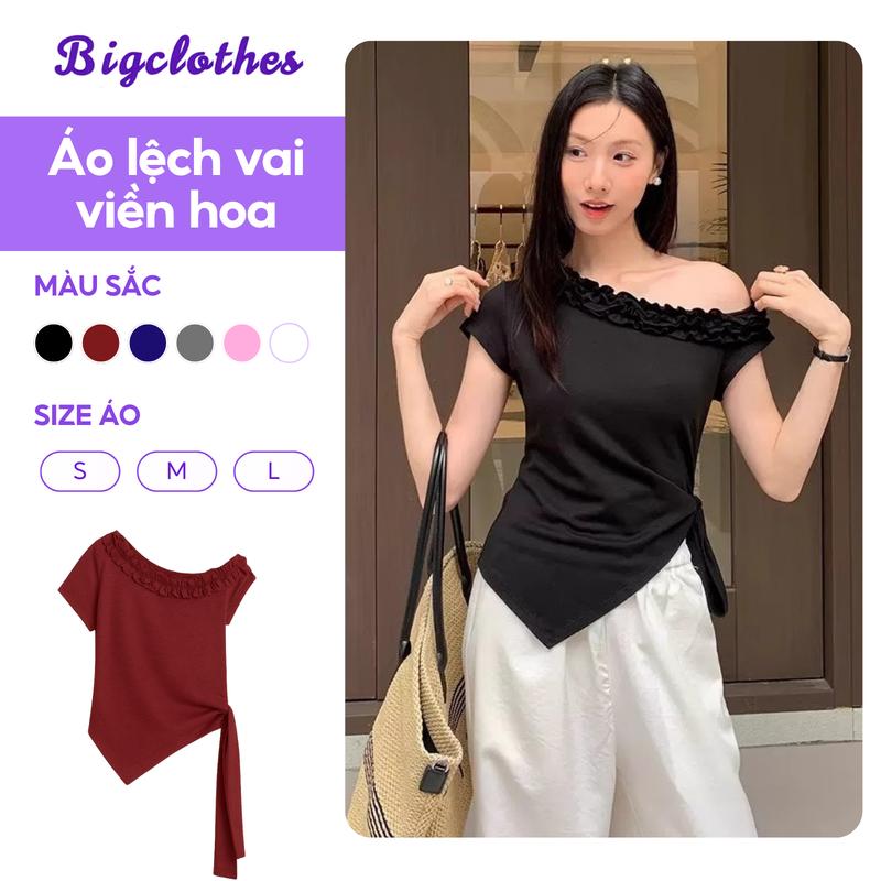 Áo Thun Nữ Trễ Vai BigClothes, Áo Hở Vai Bèo Nhún Thắt Nơ Ôm Dáng Thời Trang B01