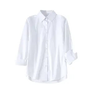 Kemeja Putih Wanita Kemeja Kerja Lengan Panjang Hitam Putih Baju Kemeja Dasar Katun Kasual Atasan Kemeja Kantor Polos Formal Kerah Soft Basic Casual