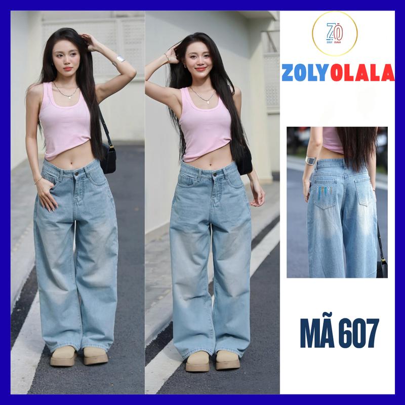   MỞ BÁN  Quần Jeans Nữ  ZOLY OLALA - ZO608 Ống Rộng Cạp Cao Thêu Mặt Cười Tôn Dáng Nâng V3 Chất Liệu Jean Dày Dặn Mềm Mại đứng form dễ phối đồ - tặng nút lò xo 