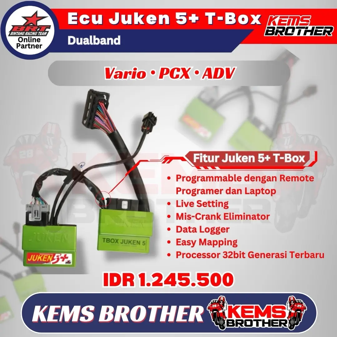ECU Juken 5+ Dualband Hijau + TBOX BRT Original - Vario 125 150 160, PCX 150 160, ADV 150 160