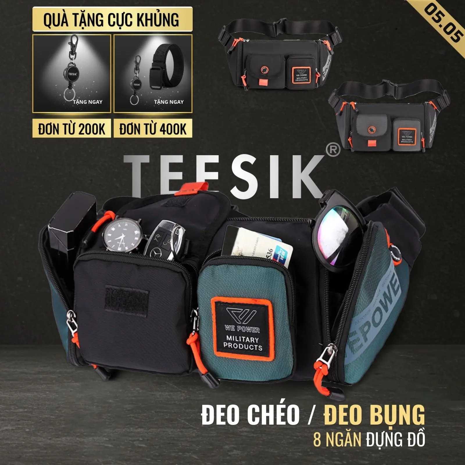 Túi đeo chéo nam TEE SIK túi chéo nam túi nam chống nước túi bao tử đeo vai nhiều ngăn cá tính thời trang bag TS39