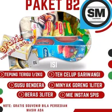 Paket Sembako Hemat B2 dengan Tepung Terigu, Susu Bendera, Teh Celup, Minyak Goreng, Mie Instan, dan Beras 0