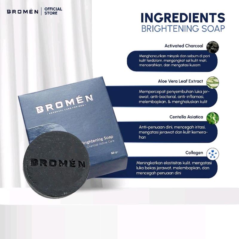 BROMEN Brightening Soap - Sabun Cuci Muka Pemutih Pria Mencerahkan Kusam Extract Komedo Pencerah Perawatan Berminyak Bruntusan Membersihkan Wajah 1