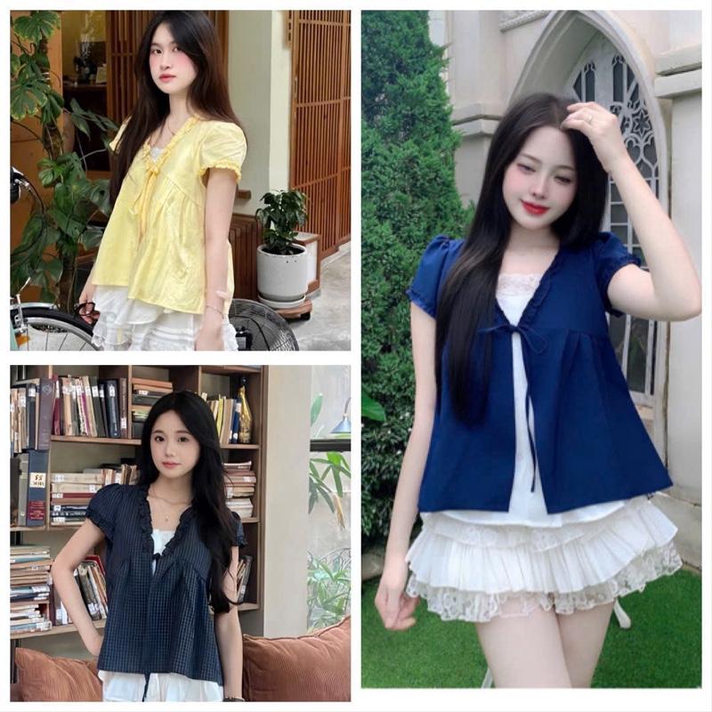 Áo babydoll phối bèo lót 1 mặt trước 591 Bigsize 45-85kg chất liệu lụa hàn kiểu cột dây dễ thương S3