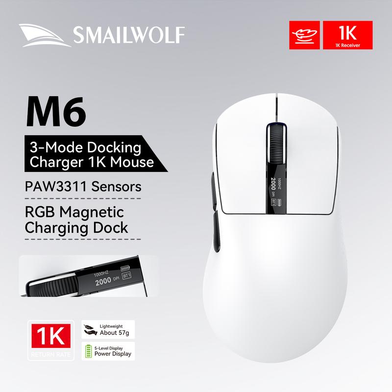 SMAILWOLF-M6 Wireless Gaming mouse PixArt PAW3311 57g Trò chơi không dây với chuột bluetooth chế độ 2.4G 3-mode 22000dpi 1Khz 300IPS