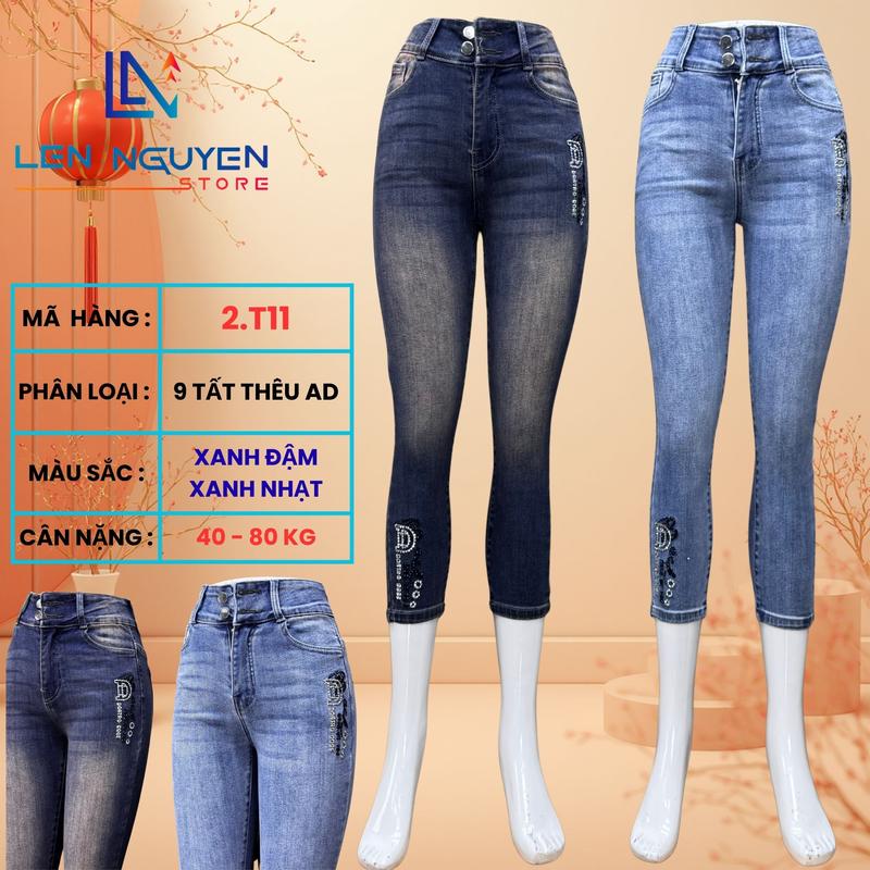  2.T11   Lên Nguyễn Store   Quần Jean  Bò  Nữ 9 Tất Lưng Cao 2 Nút Dài 85-90cm Size 40kg-80kg Thiết Kế Màu Xám Xanh Ống Ôm Co Giãn Mền Mịn Bigsize Hotgirl Mang Phong Cách Năng Động Trẻ Trung Tự Tin Dễ Phối Đồ Skinny. Women 