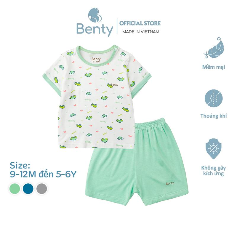  Bộ cộc tay cài vai họa tiết BENTY dễ thương chất vải cao cấp bộ quần áo an toàn cho da bé 