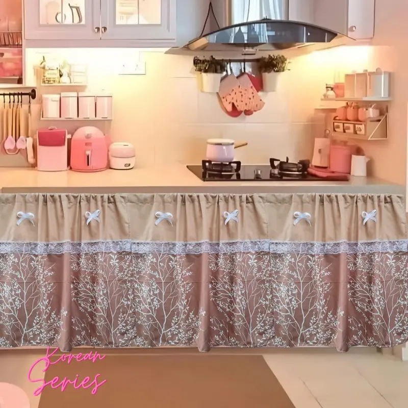 Gorden Kolong Dapur/Gorden Kolong Dapur Modern Sakura Kombinas Polos Estetik Kekinian Jendela 4