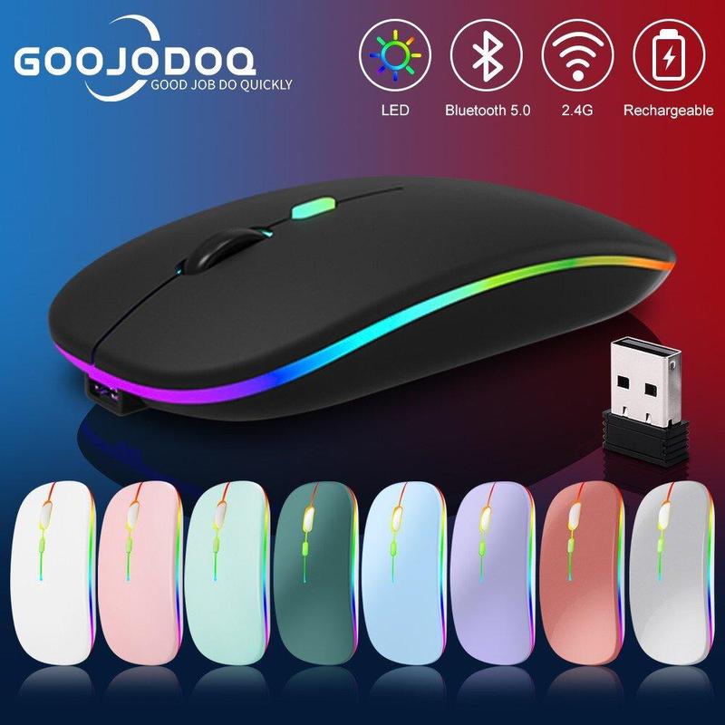 Chuột không dây Bluetooth Cầm Tay GOOJODOQ, đèn LED RGB, có thể sạc lại, phát sáng, 2.4G USB, Thích hợp cho máy tính bảng, điện thoại và máy tính, chuột máy tính xách tay, chuột không dây Cầm Tay