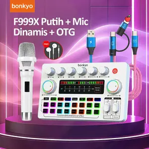 Bonkyo [Nilai Hebat] Sound card F999X + mikrofon + kabel OTG 2-in-1! layar sentuh LED + baterai 1200mAh - wajib dimiliki untuk karaoke langsung!