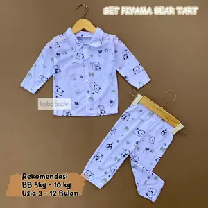 Piyama Panjang Usia 3-12 Bulan Motif Bear Tart Lucu Bahan Lembut Dan Nyaman Cocok Untuk Baju Tidur Atau Harian - Baba Baby Wear