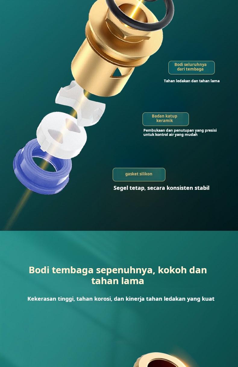 Fitting anti bocor keran universal berbahan tembaga murni, katup sudut, keran air dingin tunggal, inti katup tembaga dapur, pegangan.