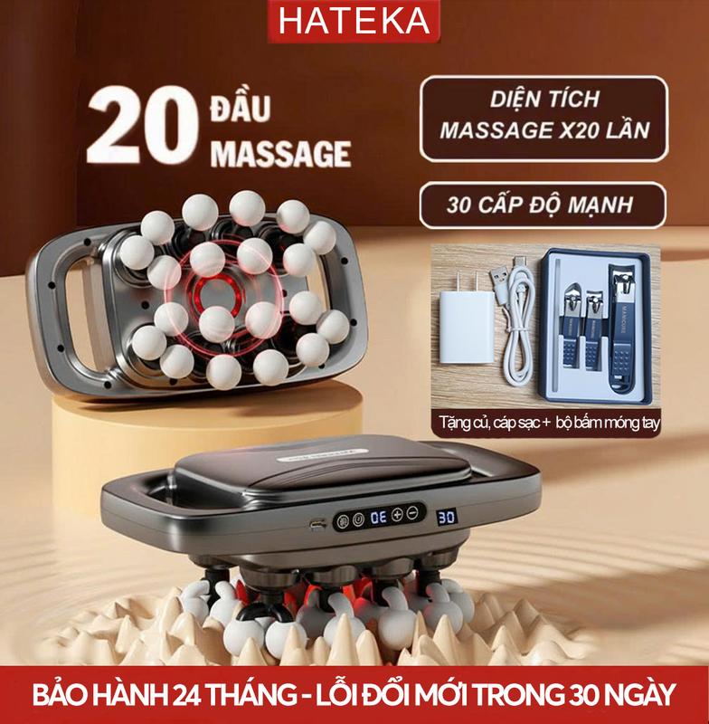 <Tặng Bộ Sạc + Bấm Móng> Máy massage cầm tay 6 12 16 20 22 đầu HATEKA máy mát xa toàn thân thế hệ mới nhiều chế độ kết hợp đèn hồng ngoại