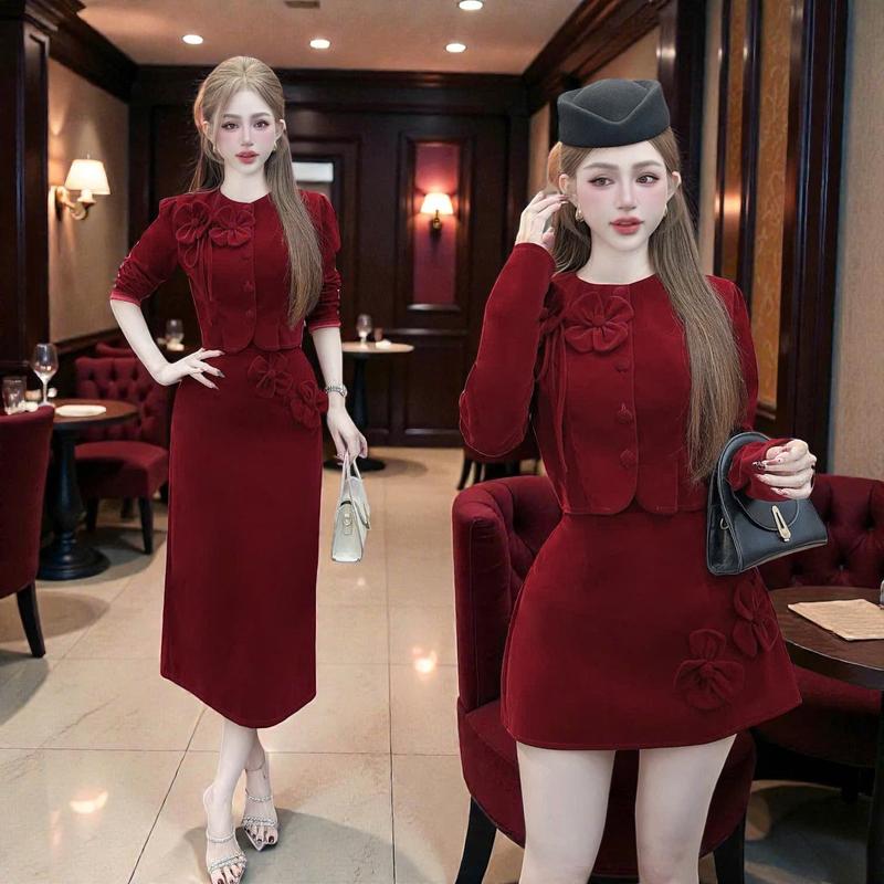    NGẮN  DÀI   Set áo váy CRAZYTEEN S6639 S6640 gồm áo kiểu tay dài form lửng và chân váy nhung để đi chơi   Áo kiểu nữ  Chân váy nữ   Set đồ nữ xinh set mặc đi tiệc 