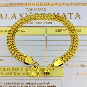 Gelang tangan wanita motif tikar rantai kelabang dua layer terbuat dari emas muda asli