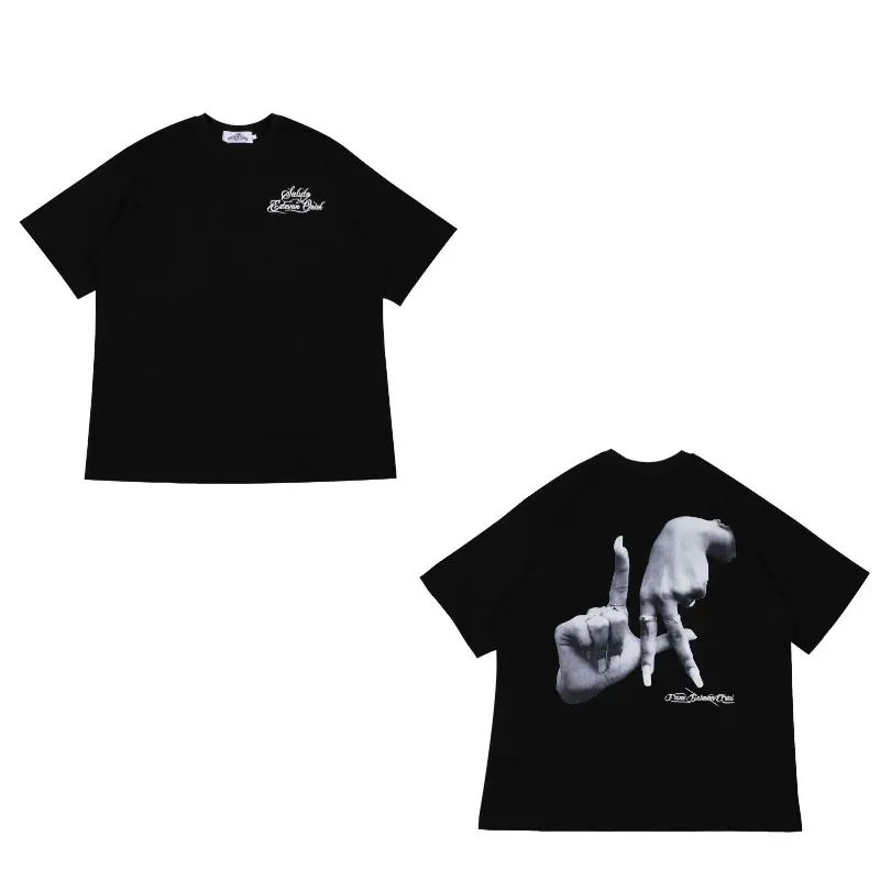 Fashion Gesture Printed Letter T-shirt Casual Hip-Hop Breathable Round Neck Short Sleeve T-shirt High Soft 0